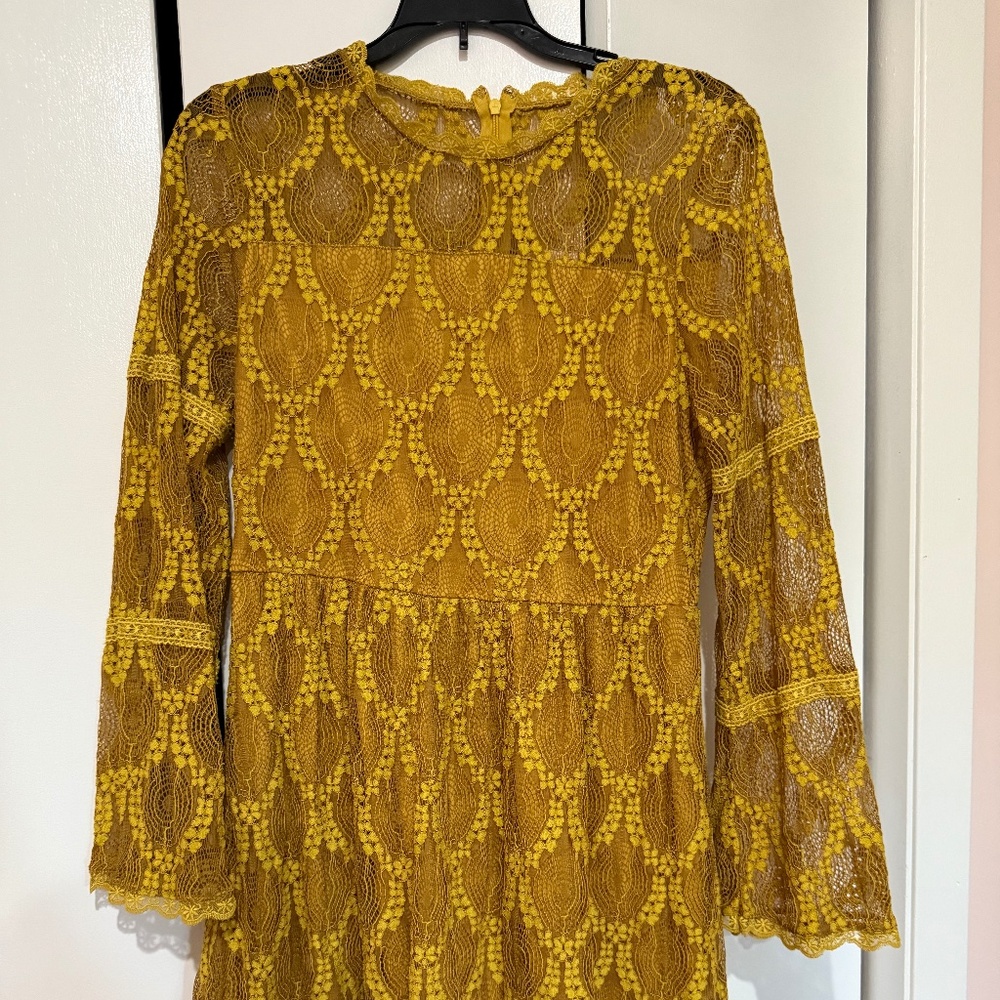 Xhilaration Yellow Lace Overlay Bell Sleeve Dress